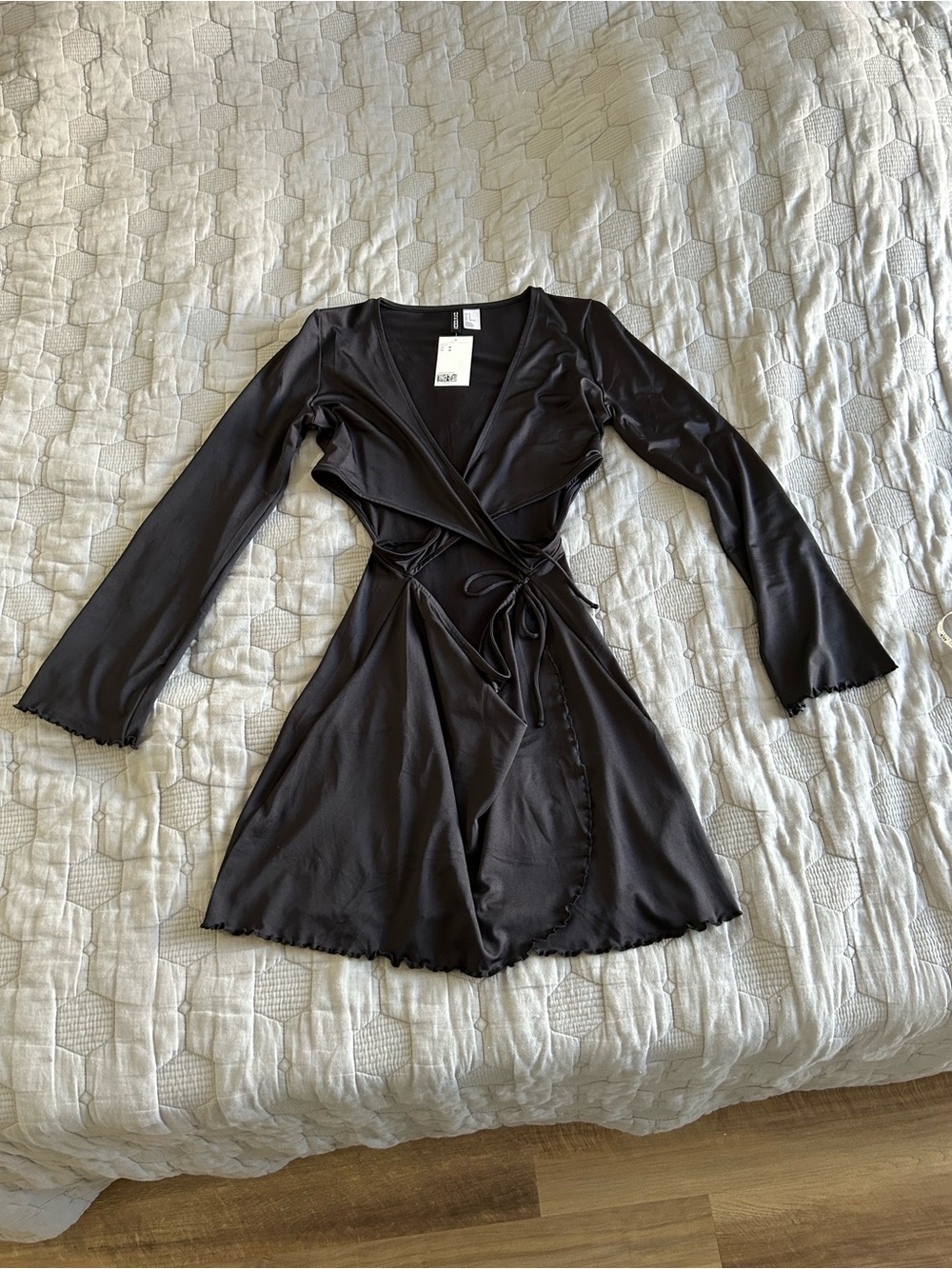 Divided Black Wrap-Style Long Sleeve Mini Dress